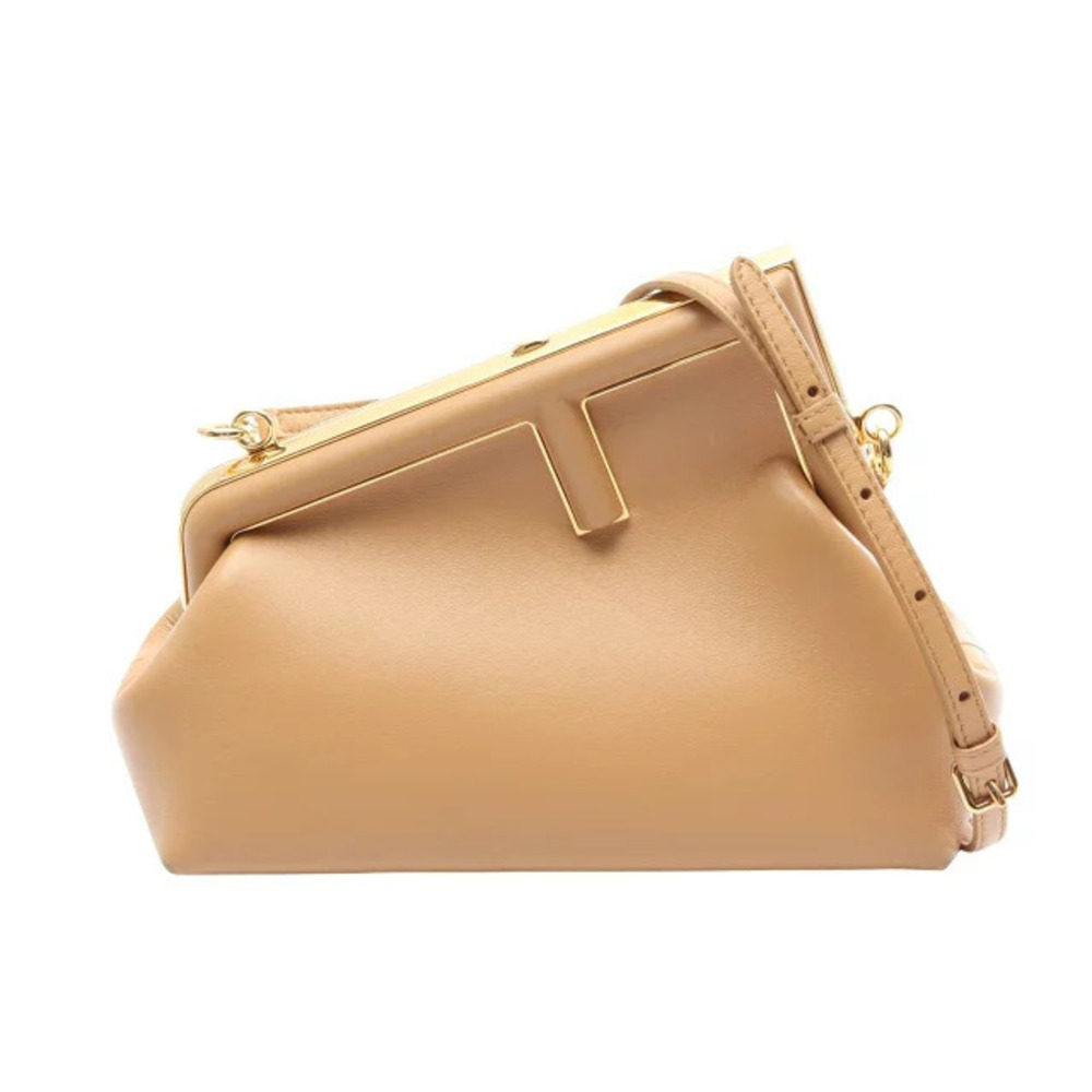 Fendi First Clutch Bag Shoulder Leather Brown ABVE